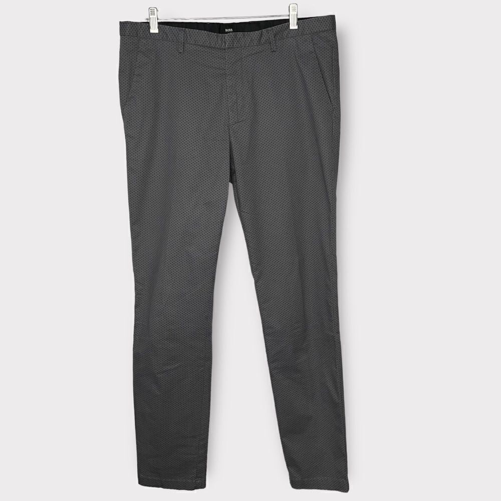 Hugo Boss Men's Pants 34 R Gray Stretch Geometric Print‎ Flat Front Casual Pants